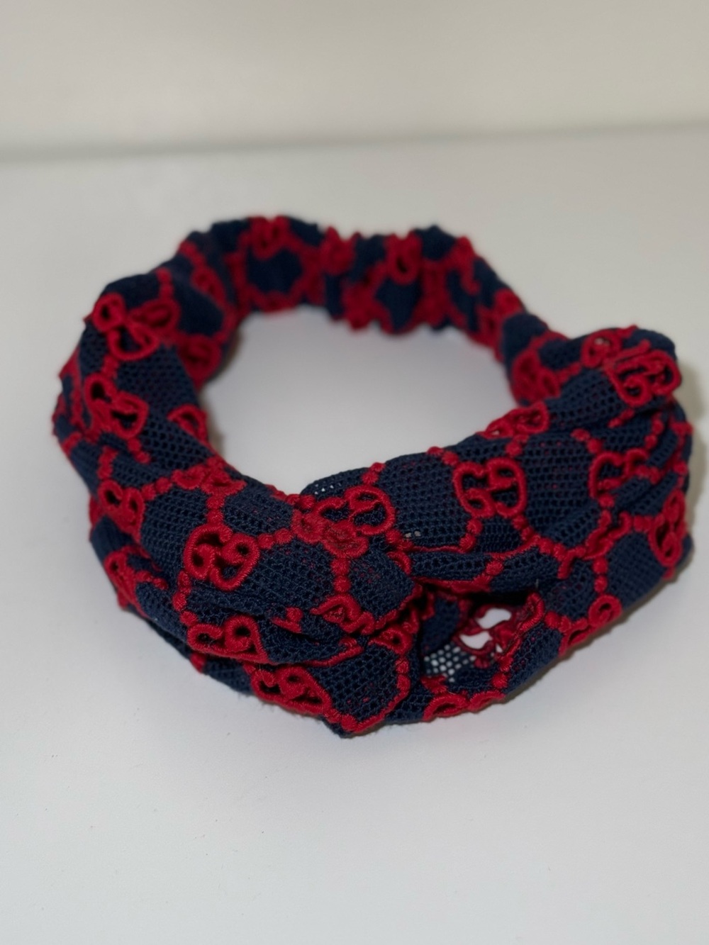 Gucci Macrame Headband Twisted Knot Elastic Band Woman